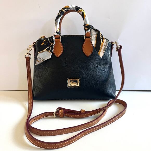 DOONEY & BOURKE Dillen Satchel, Black and Brown Leather Crossbody, + Bag Scarf! - Picture 15 of 15